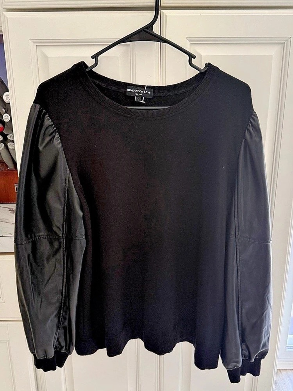 Generation Love Finley Faux Leather Sleeve Sweatshirt Black